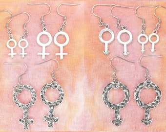 Gender Symbol Earrings, Female or Male Gender Earrings, pick Small Medium or Large Size, Venus Glyph Earrings, Mars Glyph Earrings, Gift Box