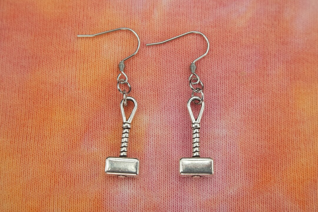 Thor's Hammer Earrings, 3D Mjolnir, Hypo Allergenic Earwires, Viking