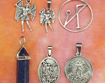 6pc Charm Set; Archangel Michael Pendants: Sigil of Michael, St Michael Guardian Angel, Archangel Miguel, Saint Michael Protection Medallion
