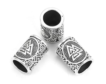Valknut Beads, Big Hole Viking Beads for beards, bracelet, necklace, paracord etc - Large Hole Dread Dreadlock Beard Loks European Bead