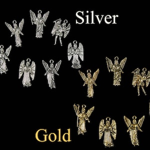 Complete Set 7 Archangel Charms All Arch Angels with Names on Back: Gabriel Joliel Miguel Rafael Samuel Uriel Zadquiel CHOOSE Silver or Gold