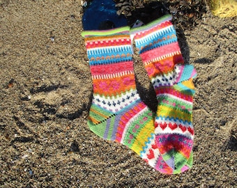 Colorful socks size 36/37 - knitted socks in Nordic Fair Isle patterns