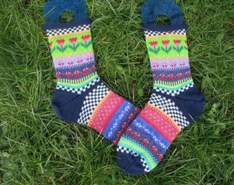 Bunte Socken Gr. 39/40 - gestrickte Socken in nordischen Fair Isle Mustern