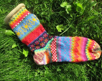 Bunte Socken Gr. 41/42 - gestrickte Socken in nordischen Fair Isle Mustern