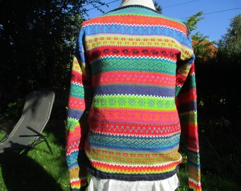 Gestrickter Pullover Gr. S - in leuchtend bunten Farben und nordischen Fair Isle Mustern