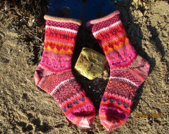 Bunte Socken Gr. 38/40 - gestrickte Socken in nordischen Fair Isle Mustern