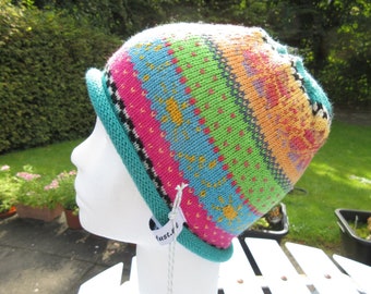 Colorful children's cap 4-8 years - knitted cap in Nordic Fair Isle patterns