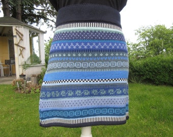 Colorful knitted skirt size XL - short skirt in Nordic Fair Isle patterns