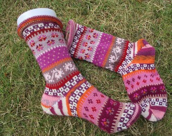 Bunte Socken Gr. 35/36 - gestrickte Socken in nordischen Fair Isle Mustern