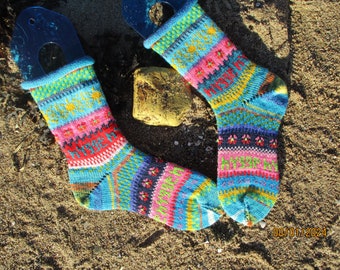 Colorful socks size 36/37 - knitted socks in Nordic Fair Isle patterns