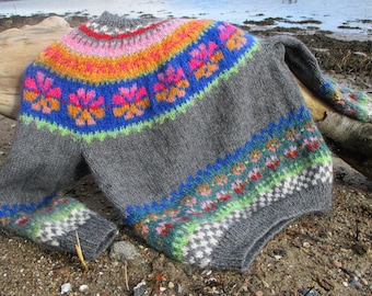 Hand knitted sweater size. M/L in Nordic Fair Isle patterns - colorful from the wool box - unique