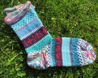 Bunte Socken Gr. 42/43 - gestrickte Socken in nordischen Fair Isle Mustern