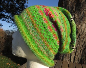 Colorful hat size S - knitted hat in bright colors and Nordic Fair Isle patterns