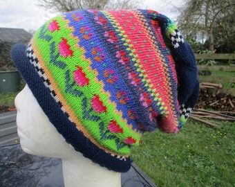 Colorful hat size M - knitted hat in bright colors and Nordic Fair Isle patterns