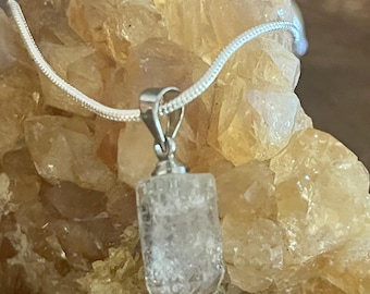 Raw Herkimer diamond 925 sterling silver snake chain necklace