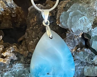 Larimar Sterling silver tear drop necklace