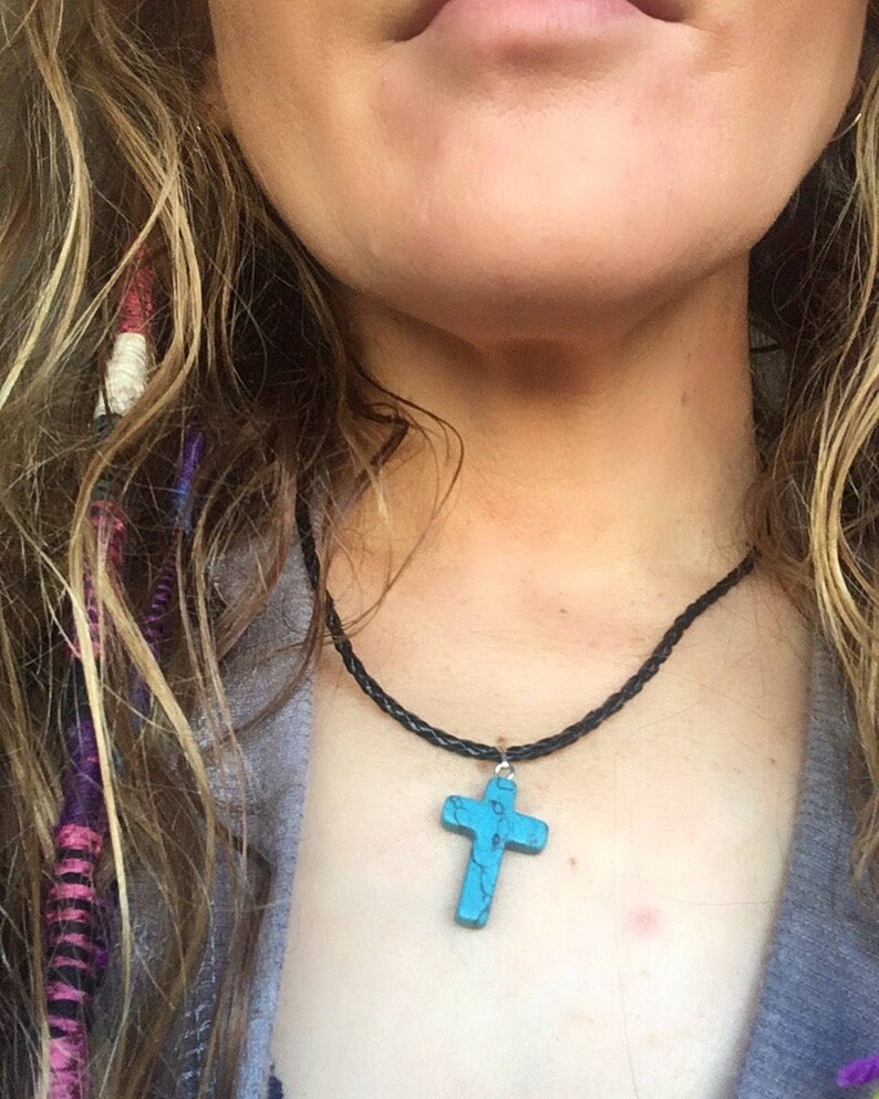turquoise cross heart Leather chokernecklace Hippybohemianfestivalsurf necklace SALE! hieroglyphics