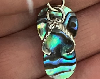 Abalone shell thong/ flip flop 925 ss necklace