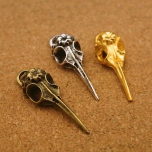 10pcs 14x40mm Antique Bronze Antique Silver Gold Skull Bird Head Pendants Charms