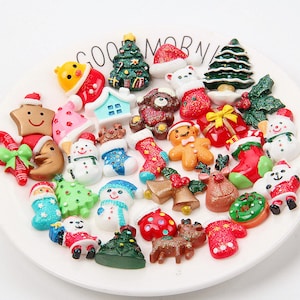 Christmas Resin Cabochons, Mixed Merry Christmas  Embellishments, Resin Flatback Cabochons,Slime Charms,Winter Cabochons Random Mix Grab Bag
