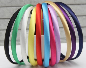 10pcs Girls 1CM Color Satin Covered Resin Hairbands Ribbon Covered Kids Headbands Children Hair Accessory