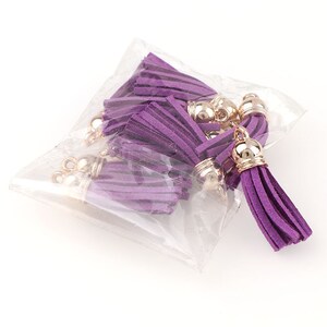 20pcs 38mm Purple Color Vintage Leather Tassel For Keychain Cellphone Straps Jewelry Fiber Fringe Suede Tassel DIY Pendant Charms Findings