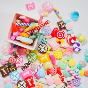 Resin Charms 50/100PCS Randomly Cabochons Mixed Lolipop Candy Plastic Assorted  Grab Bag Slime Charm Cabochons Flatback For DIY Craft