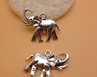 10pcs Elephant Pendants Charms 26x37mm Antique Silver&Antique Bronze