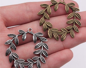Charms Olive Branch Wreath 38x39mm Antique Bronze Silver Color Pendants Making DIY Handmade Jewelry