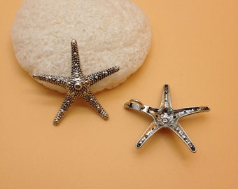 Honggui - 10 Ciondoli A Stella Marina Grandi 50x43mm - Pendenti In Metallo Color Argento Antico, Senza Nichel, Per Gioielli Fai Da Te, Bracciali, Collane