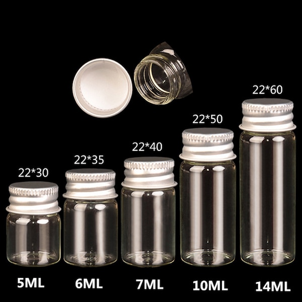 Mini Glass Bottles 10 PCS Jewelry Packing Cute Bottles Aluminum Cover Screw Top Empty Jars Containers