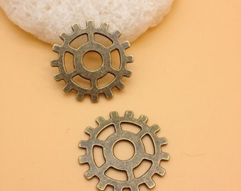 Gear encanto 20pcs 25mm bronce antiguo engranaje mecánico reloj movimiento encanto colgante