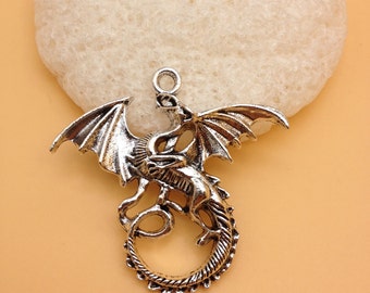 10pcs 43x47mm Antique Silver&Antique Bronze Dragon Charm Pendant