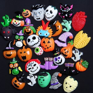 Halloween Resin Cabochons, Mixed Halloween Embellishments, Resin Flatback Cabochons, Slime Charms,Cabochons Random Mix Grab Bag