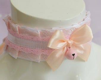 Premade Kittenplay day collar - Cute Peach - ddlg mdlg cgl princess costume - kitten petplay pet choker daddy kink necklace - by Nekollars