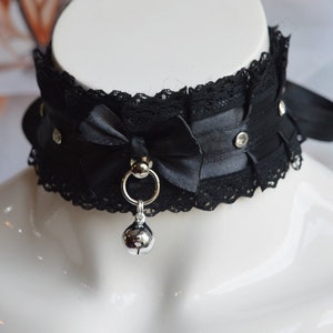 MtO - Kitten play choker - Dark gems - black lace pleated necklace with crystals - neko girl kittenplay ddlg gothic goth Nekollars