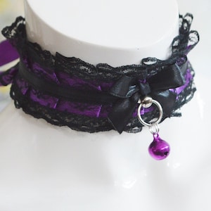MtO - Gothic collar - Pordelia - Black and Purple goth wiccan ruffled goth lolita choker neko kitty handmade choker by Nekollars