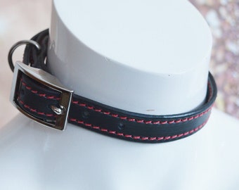 Premade - Leather BDSM buckle collar - Red Eleganza - Red and Black bdsmproof kink pet play sturdy collar for kittenplay by Nekollars