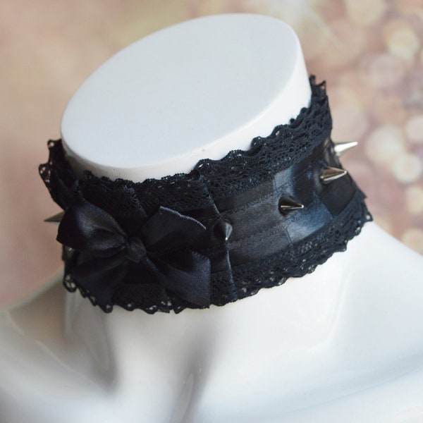 Made to Order Gothic choker - Dark soul- spiked victorian goth lace collar - burlesque dark cabaret vampire larp costume - Nekollars