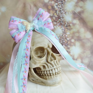 White or Pink Frame Cute Hair Clip Black Bow Lolita Fashion