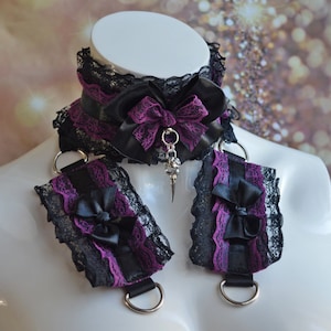 MtO - Gothic Choker und Armband Set - Ravenora - Gothic viktorianische Spitzen Manschetten - Dark Cabaret Princess - von Nekollars