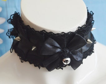 MtO - Kitten play buckle collar - Spikey pup -  Black spiked gothic goth punk sturdy collar for puppy or kittenplay - by Nekollars