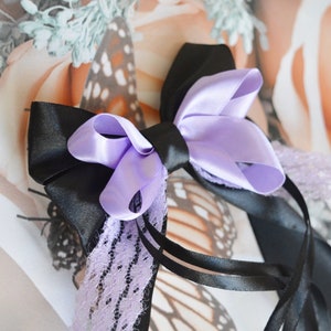 Made to Order - Hair bow - black lilac - gothic goth fashion accessory bow lolita harajuku romantic princess hairbow kawaii bow by Nekollars