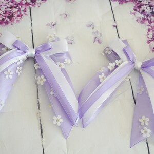 Kokardy do włosów MtO Two - Pastel Purple & White, kokarda do włosów w stylu wróżki kei, dekoracja lolita, harajuku, moda, kokarda neko, klips, moda kawaii firmy Nekollars
