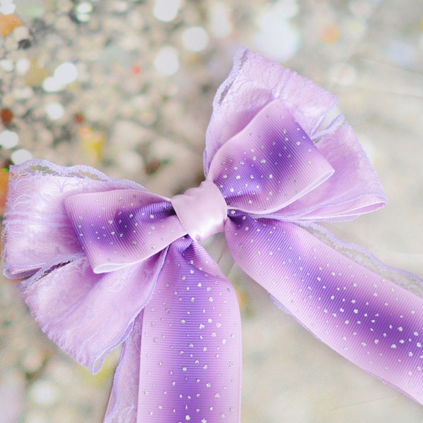 MtO - Hair bow - pastel lilac purple bow w/stars print-  fairy kei bow harajuku romantic pastel princess bow kawaii costume bow