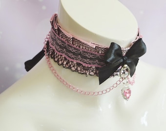 Coleira Kittenplay pré-fabricada com correntes - Saebaki - DDLG mdlg cgl fantasia de princesa - colar de gargantilha Kitten Petplay Daddy Kink - por Nekollars
