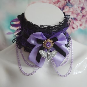 MtO Gothic collar with Chains - Acherontia - Goth Witch Alt Fashion Choker - Dark kitten petplay kink necklace - handmade by Nekollars