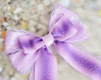 MtO - Hair bow - pastel lilac purple bow w/stars print-  fairy kei bow harajuku romantic pastel princess bow kawaii costume bow