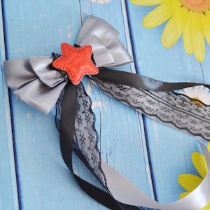 MtO - Hair bow w/ Star - Black Goth gothic dark lolita harajuku romantic princess fashion kawaii costume halloween bow - Nekollars