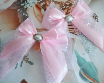 Premade Two Hair bows - pastel pink fairy kei hairbow decora lolita harajuku street fashion neko bow clip fashion kawaii by Nekollars